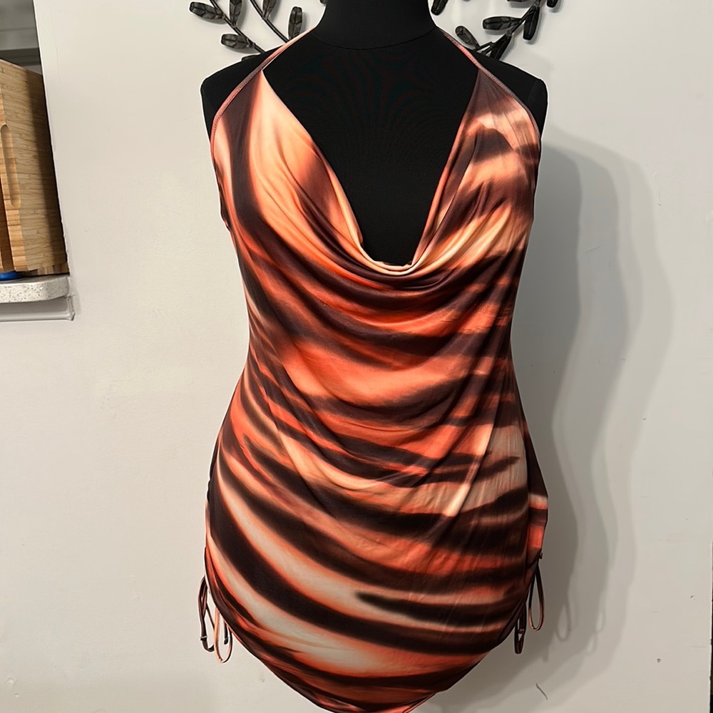 Peach Zebra Print Bodycon Dress